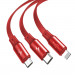 Baseus Fabric 3-in-1 Flexible Cable USB - универсален USB кабел с Lightning, microUSB и USB-C конектори (120 см) (червен) 2