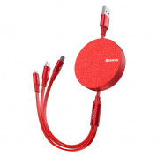 Baseus Fabric 3-in-1 Flexible Cable USB - универсален USB кабел с Lightning, microUSB и USB-C конектори (120 см) (червен)