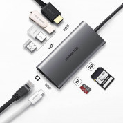 Ugreen 8-in-1 USB-C Hub 4K 30Hz - мултифункционален хъб за свързване на допълнителна периферия за устройства с USB-C (тъмносив) 3