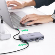 Ugreen 6-in-1 USB-C Hybrid Multiport Adapter - мултифункционален хъб за свързване на допълнителна периферия и SATA M.2 за компютри с USB-C порт (тъмносив) 3