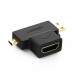 Ugreen Female HDMI to mini HDMI + micro HDMI male Adapter - адаптер за преобразуване от HDMI към mini HDMI или micro HDMI (черен) 1