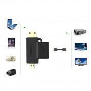Ugreen Female HDMI to mini HDMI + micro HDMI male Adapter - женски USB 3.2 адаптер към мъжки USB-C и microUSB за мобилни устройства (черен) 3