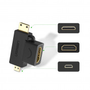 Ugreen Female HDMI to mini HDMI + micro HDMI male Adapter - адаптер за преобразуване от HDMI към mini HDMI или micro HDMI (черен) 2