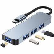 Tech-Protect USB-C Hub 4in1 v1 - USB-C хъб с 4xUSB-A порта за компютри и лаптопи с USB-C порт (тъмносив) 8