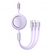 Baseus Bright Mirror 3-in-1 Retractable USB-C Cable PD 100W (CAMLC-AMJ05) - универсален USB-C кабел с Lightning, microUSB и USB-C конектори (120 см) (лилав)