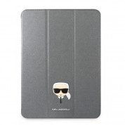 Karl Lagerfeld Saffiano Karl Head Folio Case - дизайнерски кожен кейс с поставка за iPad Pro 11 M1 (2021), iPad Pro 11 (2020), iPad Pro 11 (2018) (сребрист) 1