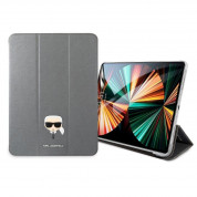 Karl Lagerfeld Saffiano Karl Head Folio Case - дизайнерски кожен кейс с поставка за iPad Pro 11 M1 (2021), iPad Pro 11 (2020), iPad Pro 11 (2018) (сребрист)