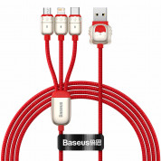 Baseus Year of the Tiger 3-in-1 USB Cable (CASX010009) - универсален USB кабел с Lightning, microUSB и USB-C конектори (120 см) (червен)