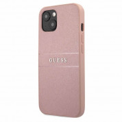 Guess Saffiano PU Leather Hard Case - дизайнерски кожен кейс за iPhone 13 mini (розов)