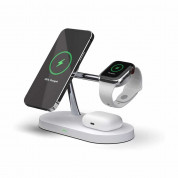 JC 5-in-1 Wireless Charger - тройна поставка (пад) за безжично зареждане за iPhone с MagSafe, Apple Watch, AirPods Pro и Qi съвместими мобилни устройства (бял)