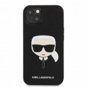 Karl Lagerfeld Saffiano Karl Head Leather Case - дизайнерски кожен кейс за iPhone 13 (черен)  1