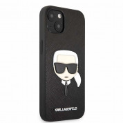 Karl Lagerfeld Saffiano Karl Head Leather Case - дизайнерски кожен кейс за iPhone 13 (черен)  2
