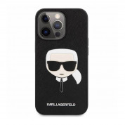 Karl Lagerfeld Saffiano Karl Head Leather Case - дизайнерски кожен кейс за iPhone 13 Pro Max (черен)  1