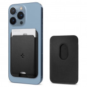Spigen Valentinus MagSafe Card Holder - кожен портфейл (джоб) за прикрепяне към iPhone с MagSafe (черен)
