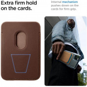 Spigen Valentinus MagSafe Card Holder- кожен портфейл (джоб) за прикрепяне към iPhone с MagSafe (кафяв) 12