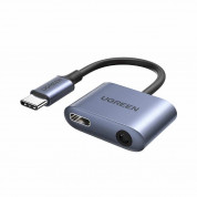 Ugreen Active USB-C to USB-C PD and 3.5mm AUX Audio Adapter Cable - активен адаптер USB-C към 3.5 мм. и USB-C изход (10 см) (сив)