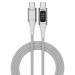 4smarts DigitCord USB-C to USB-C 100W Cable - здрав кабел с въжена оплетка и дисплей, за зареждане на устройства с USB-C порт (150 см) (бял) 2