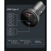 Baseus Digital Display PPS Dual Quick Car Charger 45W (TZCCBX-A0G) - зарядно за кола с USB-A и USB-C изходи с технология за бързо зареждане (тъмносив) 8