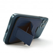 4smarts UltiMag ErgoFold Magnetic Kickstand Wallet - кожен портфейл (джоб) с вградена поставка за прикрепяне към iPhone с MagSafe (тъмносин) 3