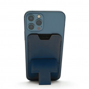 4smarts UltiMag ErgoFold Magnetic Kickstand Wallet - кожен портфейл (джоб) с вградена поставка за прикрепяне към iPhone с MagSafe (тъмносин) 2