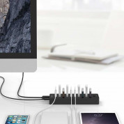 Orico USB 10 Port Hub with Power Adapter - 10-портов USB 3.0 хъб със захранване за компютри и лаптопи (черен) 3