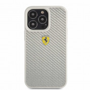 Ferrari Real Carbon Hard Case - хибриден удароустойчив кейс с карбоново покритие за iPhone 13 Pro (сребрист) 2