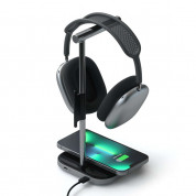 Satechi 2-in-1 Magnetic Wireless Headphone Stand - двойна поставка за слушалки и пад за безжично зареждане (сребрист-черен)	 1