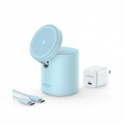 Anker MagGo 2-in-1 Magnetic Wireless Charging Stand - двойна поставка (пад) за безжично зареждане за iPhone с Magsafe и AirPods (светлосин)	