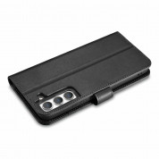 iCarer Haitang Leather Wallet Case - кожен (естествена кожа) калъф, тип портфейл за Samsung Galaxy S22 (черен) 5