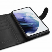 iCarer Haitang Leather Wallet Case - кожен (естествена кожа) калъф, тип портфейл за Samsung Galaxy S22 (черен) 7