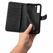 iCarer Haitang Leather Wallet Case - кожен (естествена кожа) калъф, тип портфейл за Samsung Galaxy S22 (черен) 4
