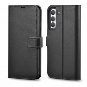 iCarer Haitang Leather Wallet Case - кожен (естествена кожа) калъф, тип портфейл за Samsung Galaxy S22 (черен)