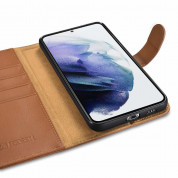 iCarer Haitang Leather Wallet Case - кожен (естествена кожа) калъф, тип портфейл за Samsung Galaxy S22 (кафяв) 7