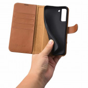 iCarer Haitang Leather Wallet Case - кожен (естествена кожа) калъф, тип портфейл за Samsung Galaxy S22 (кафяв) 4