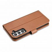 iCarer Haitang Leather Wallet Case - кожен (естествена кожа) калъф, тип портфейл за Samsung Galaxy S22 (кафяв) 5