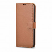 iCarer Haitang Leather Wallet Case - кожен (естествена кожа) калъф, тип портфейл за Samsung Galaxy S22 (кафяв) 1