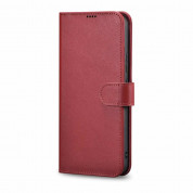 iCarer Haitang Leather Wallet Case - кожен (естествена кожа) калъф, тип портфейл за Samsung Galaxy S22 (червен) 1