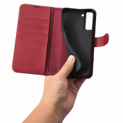 iCarer Haitang Leather Wallet Case - кожен (естествена кожа) калъф, тип портфейл за Samsung Galaxy S22 (червен) 4