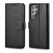 iCarer Haitang Leather Wallet Case - кожен (естествена кожа) калъф, тип портфейл за Samsung Galaxy S22 Ultra (черен)