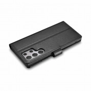 iCarer Haitang Leather Wallet Case - кожен (естествена кожа) калъф, тип портфейл за Samsung Galaxy S22 Ultra (черен) 3