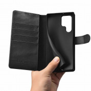 iCarer Haitang Leather Wallet Case - кожен (естествена кожа) калъф, тип портфейл за Samsung Galaxy S22 Ultra (черен) 4