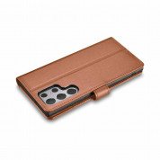 iCarer Haitang Leather Wallet Case - кожен (естествена кожа) калъф, тип портфейл за Samsung Galaxy S22 Ultra (кафяв) 3