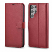 iCarer Haitang Leather Wallet Case - кожен (естествена кожа) калъф, тип портфейл за Samsung Galaxy S22 Ultra (червен)