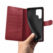 iCarer Haitang Leather Wallet Case - кожен (естествена кожа) калъф, тип портфейл за Samsung Galaxy S22 Ultra (червен) 3