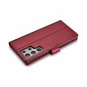 iCarer Haitang Leather Wallet Case - кожен (естествена кожа) калъф, тип портфейл за Samsung Galaxy S22 Ultra (червен) 4