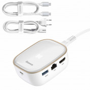 Baseus Multifunctional USB-C Hub Adapter AC Charger (CAHUB-AU02) - захранване и мултифункционален хъб за свързване на допълнителна периферия за Macbook и USB-C устройства (бял) 4