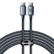 Baseus Crystal Shine USB-C to USB-C Cable 100W (CAJY000701) - здрав кабел с въжена оплетка и бързо зареждане за устройства с USB-C порт (200 см) (черен)