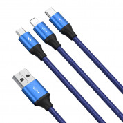 Baseus Rapid 3-in-1 USB Cable (CAJS000003) - универсален USB кабел с Lightning, microUSB и USB-C конектори (120 см) (светлосин) 1