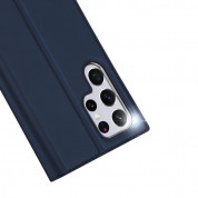 Dux Ducis Skin Pro Case - кожен калъф с поставка и отделение за кр. карти за Samsung Galaxy S22 Ultra (син) 2