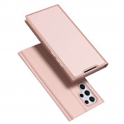 Dux Ducis Skin Pro Case - кожен калъф с поставка и отделение за кр. карти за Samsung Galaxy S22 Ultra (розов)